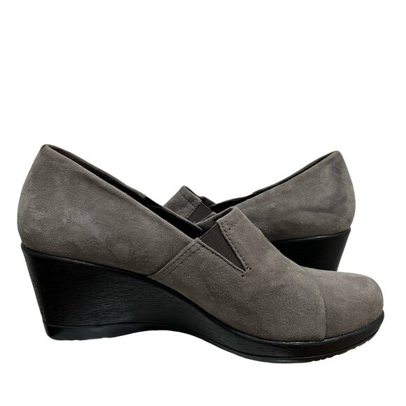 Dansko Suede Leather Wedge Slip on Closed Toe Shoes EU 38 US 8 Gray Clogs - Picture 6 of 10